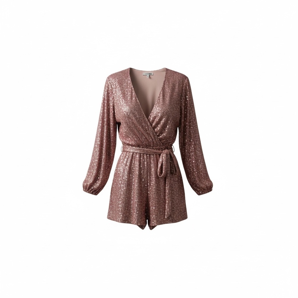 Sequin Wrap Jumpsuit - Pink